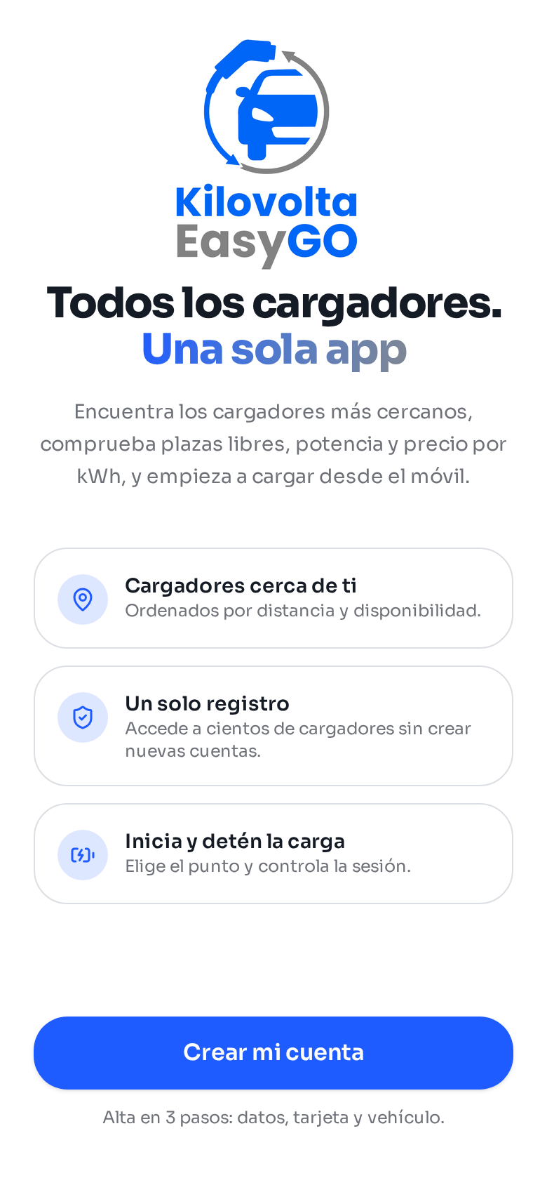 Pantalla de inicio de la app